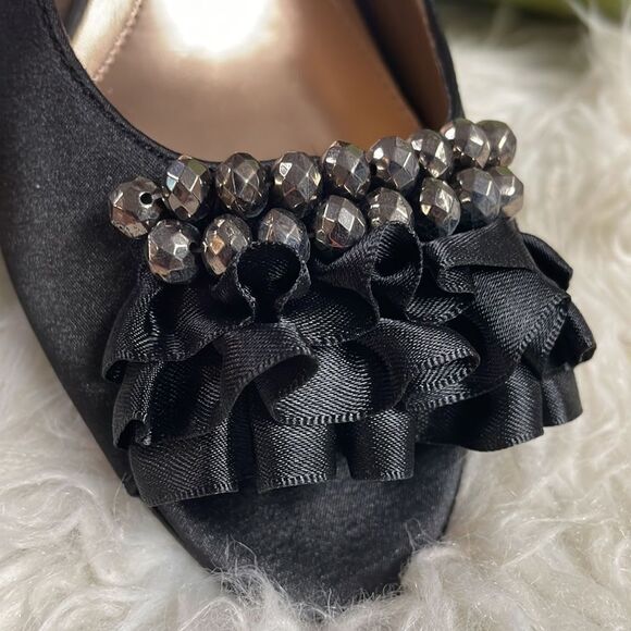 MOOTSIES TOOTSIES Mogiver Peep Toe Embellished Black Slingback Sandals SZ 6 1/2 - Picture 6 of 16